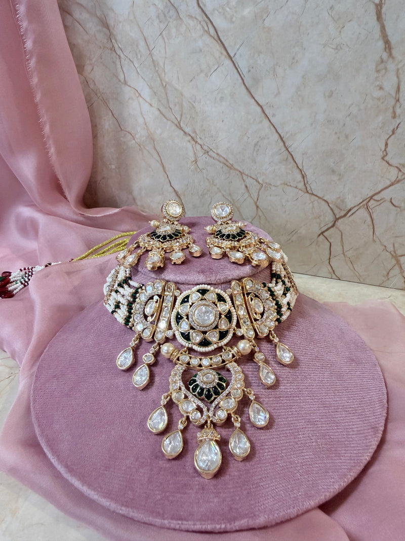zeenat moissanite kundan choker necklace set