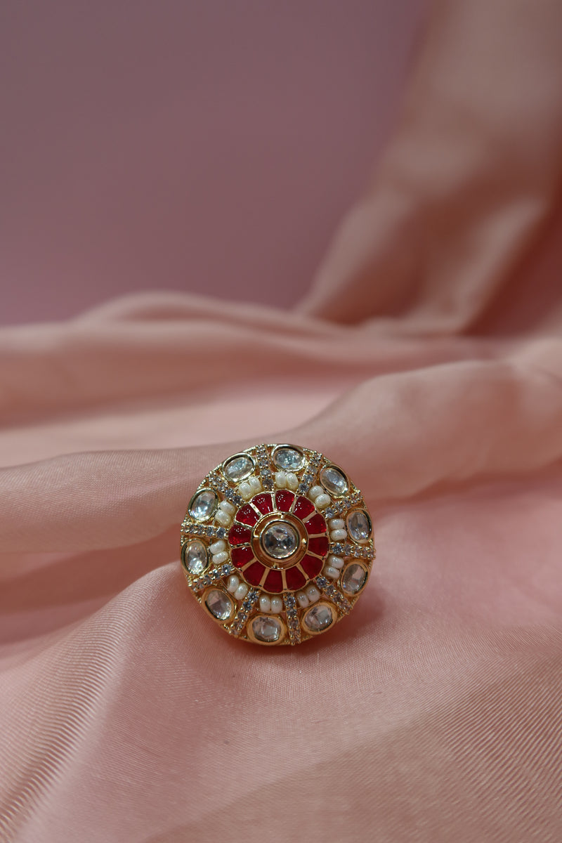 ruby noor kundan ring (adjustable)
