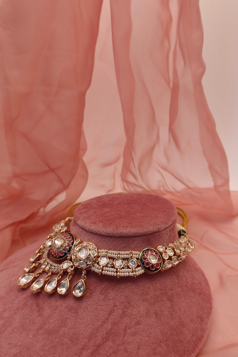 zeenat moissanite kundan necklace set