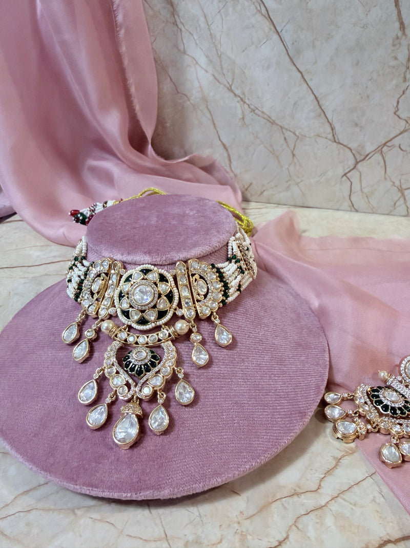 zeenat moissanite kundan choker necklace set