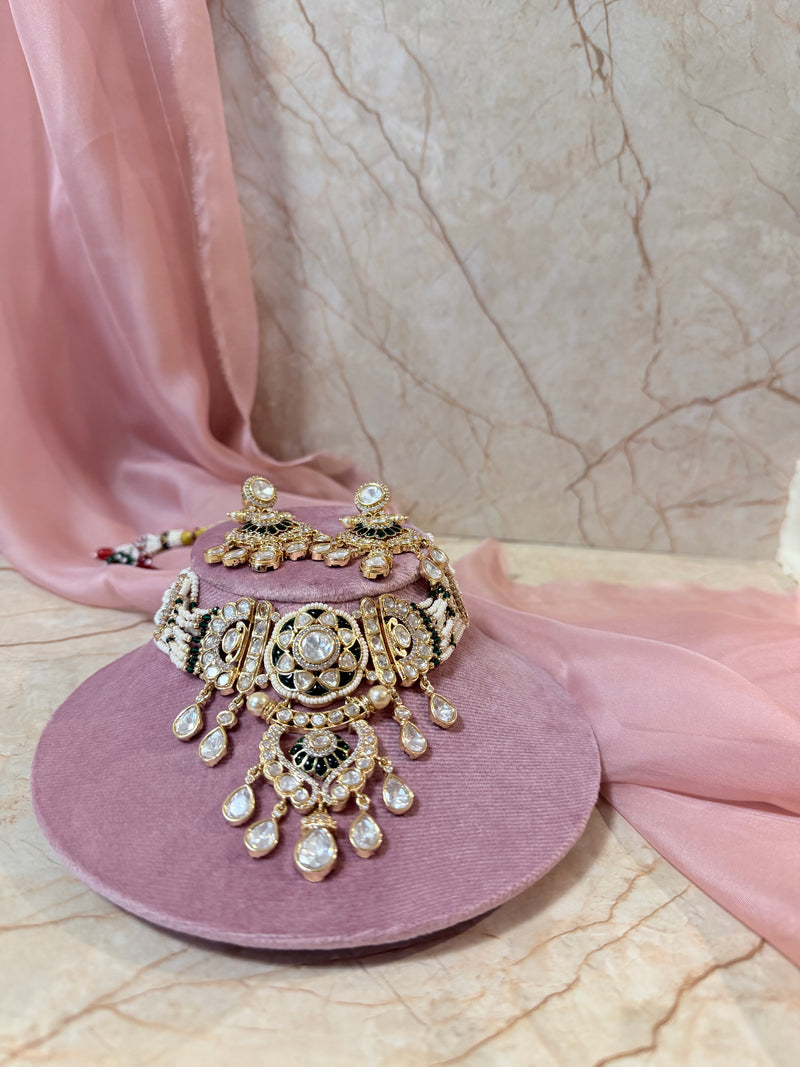 zeenat moissanite kundan choker necklace set