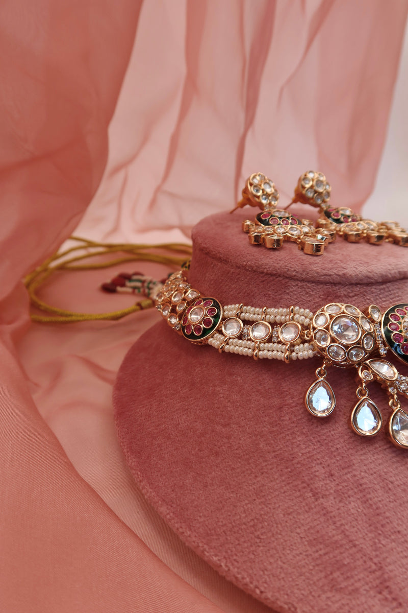 zeenat moissanite kundan necklace set