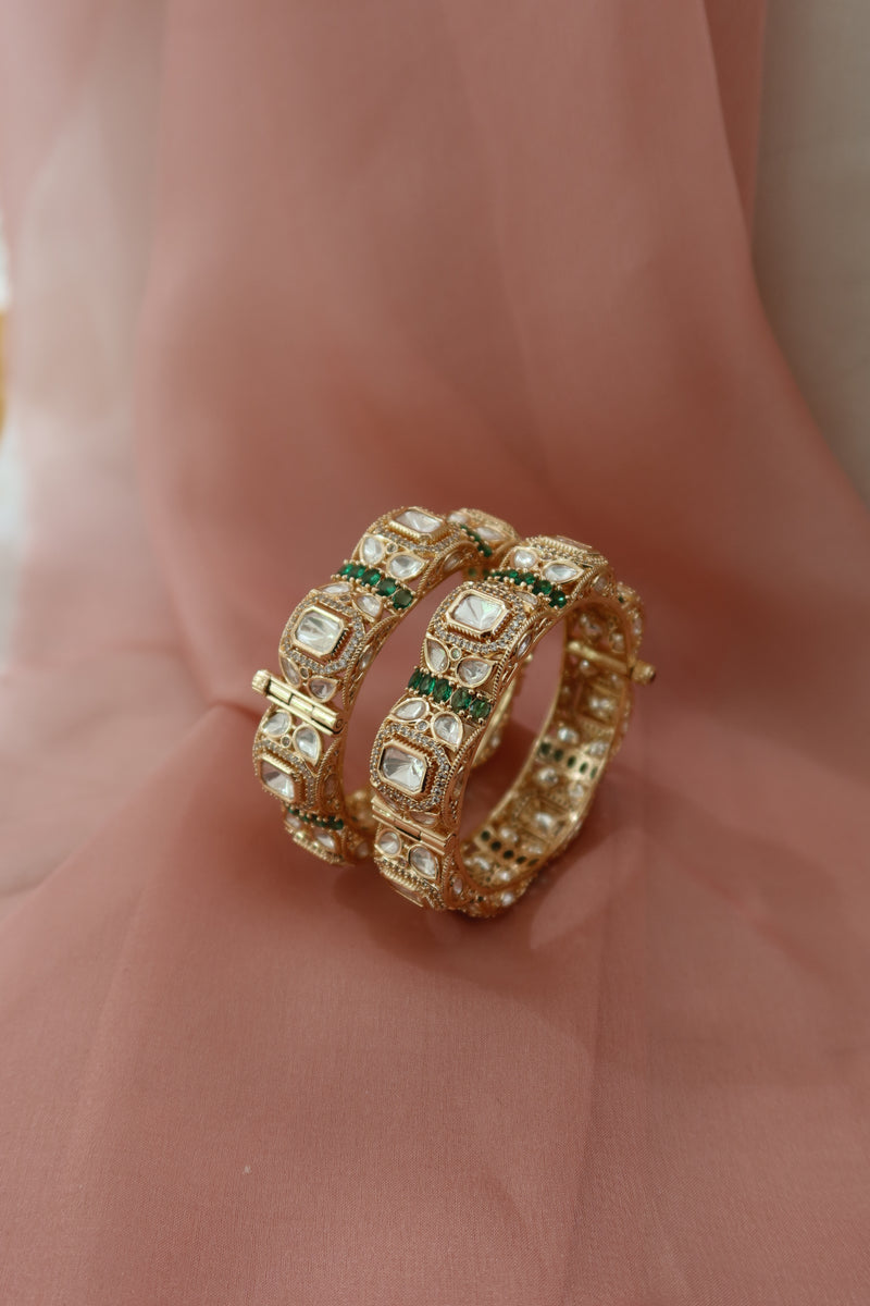 emerald noor kundan bangle set (openable)