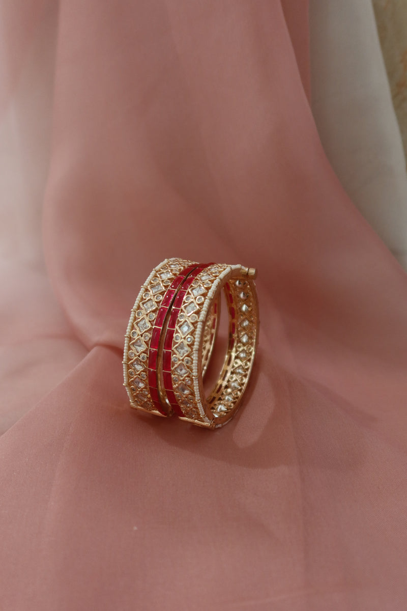 ruby noor kundan bangle set (openable)