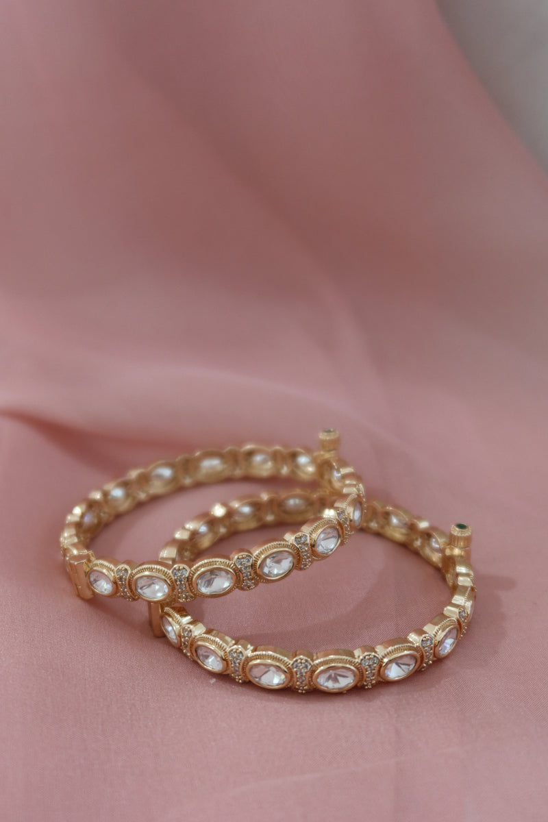 ivory noor kundan bangle set (openable)