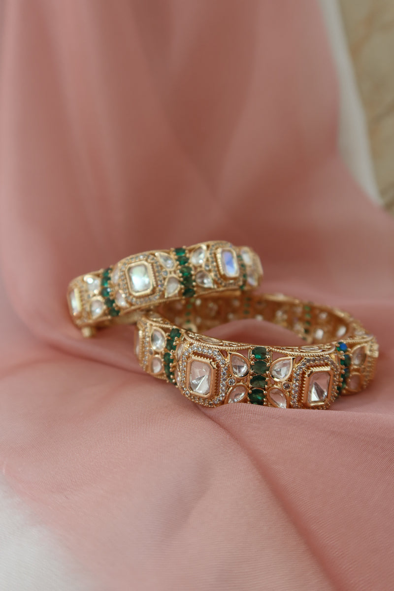 emerald noor kundan bangle set (openable)