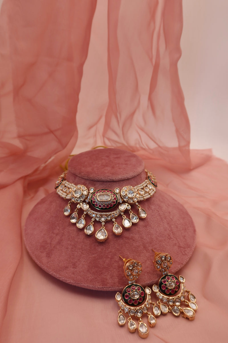 zeenat moissanite kundan necklace set