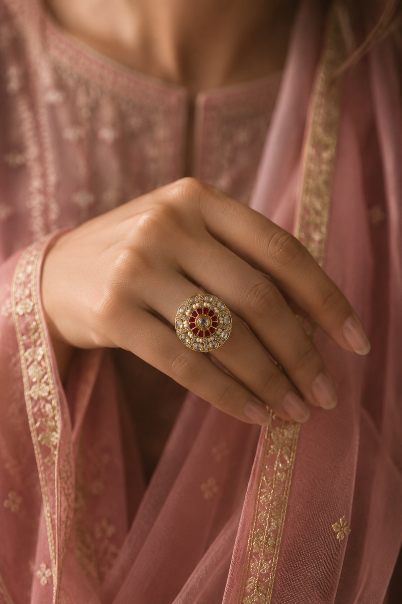 ruby noor kundan ring (adjustable)